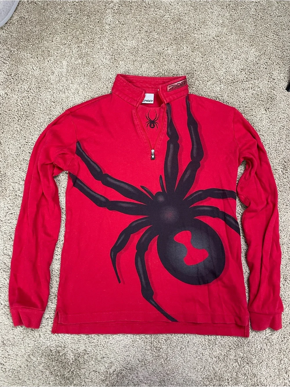 Spyder Red Long Sleeve Tee with Large Black‎ Spider Graphic